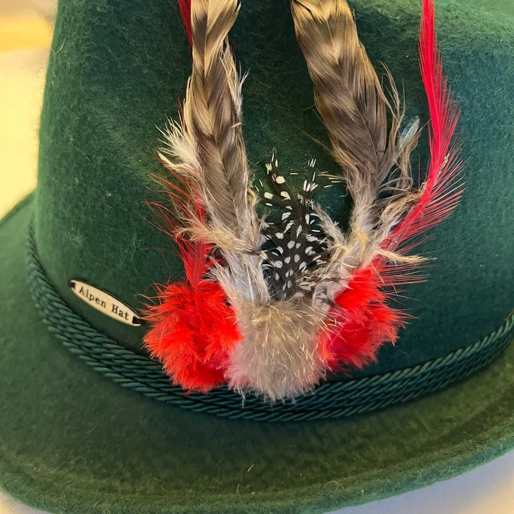 Bavarian Alpen Mens Fedora Hat With Feather‎ Green Wool